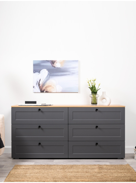 Остин 16.240 Комод, цвет серый графит/дуб крафт золотой, ШхГхВ 160,1х41,9х75,4 см. (шесть выдвижных ящиков)