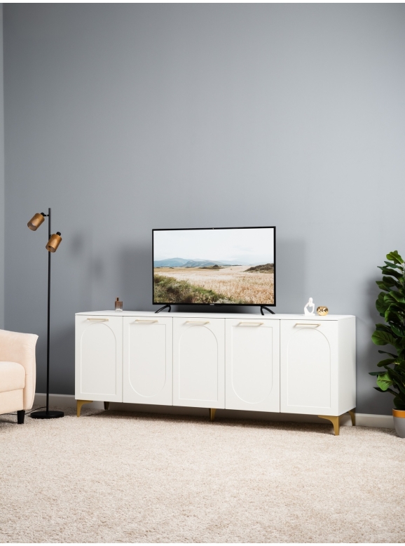 Тумба под ТВ Монтесито 16.66, цвет белый шагрень(корпус ЛДСП/фасады МДФ), ШхГхВ 200,1х46,8х79,4 см.