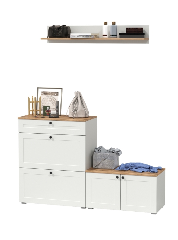 Остин Прихожая 65, цвет белый шагрень/дуб крафт золотой, ШхГхВ 160х41,9х160 см., универсальная сборка