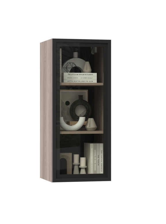 Роквуд Шкаф-витрина навесной 16.322.02, цвет корпус ДСП эмили блаш/фасады тонированное стекло, ШхГхВ 38,4х37,2х90 см., универсальная сборка