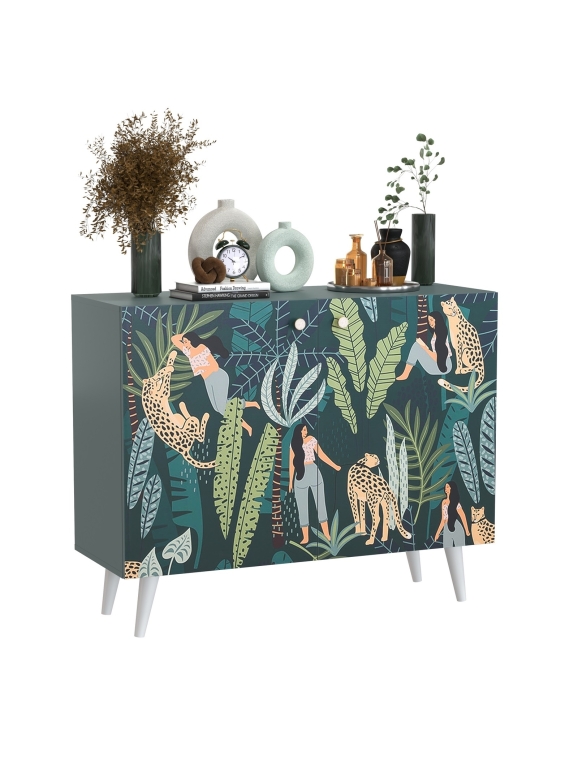 Либера Комод-тумба 16.230.01, цвет пасифай/белый, ШхГхВ 115,3х42,6х92,3 см., фасады с рисунком Тропический лес, две дверки