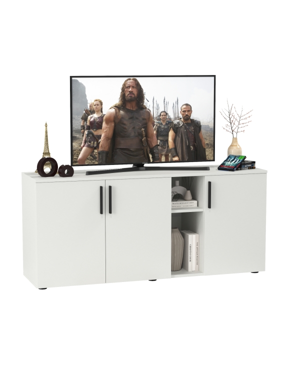 КР100 Эйр Гостиная 16.55 Тумба под ТВ, цвет белый шагрень, ШхГхВ 140х38,3х62,7 см., универсальная сборка