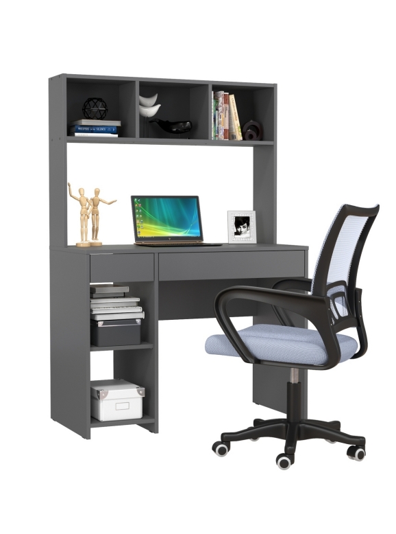 КР100 Стол компьютерный Комфорт 12.77F + кресло 103 серое, цвет тёмно-серый, ШхГхВ 100х49,8х147 см., универсальная сборка