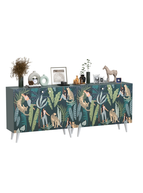 Либера Комод-тумба 16.230.01 + Либера Комод-тумба 16.230.01, цвет пасифай/белый, ШхГхВ 230,6х42,6х92,3 см., фасады с рисунком Тропический лес