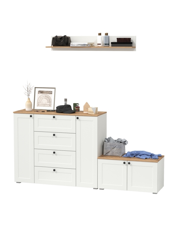 Остин Прихожая 67, цвет белый шагрень/дуб крафт золотой, ШхГхВ 200х41,9х160 см., универсальная сборка