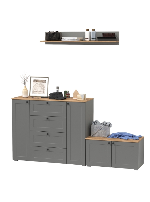 Остин Прихожая 67, цвет серый графит/дуб крафт золотой, ШхГхВ 200х41,9х160 см., универсальная сборка