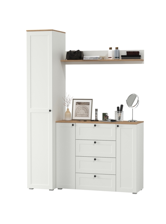 Остин Прихожая 63, цвет белый шагрень/дуб крафт золотой, ШхГхВ 160х54,3х229,6 см., универсальная сборка