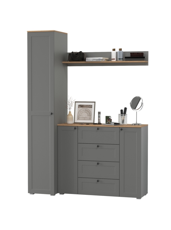 Остин Прихожая 63, цвет серый графит/дуб крафт золотой, ШхГхВ 160х54,3х229,6 см., универсальная сборка