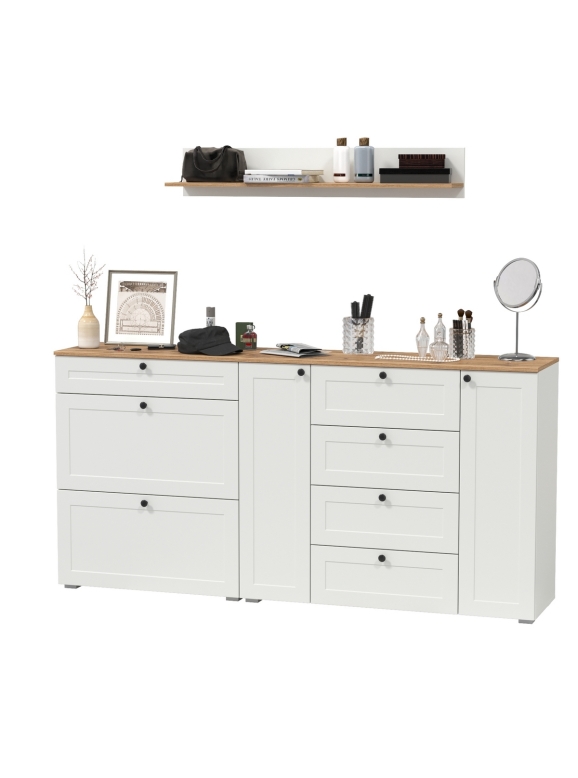 Остин Прихожая 68, цвет белый шагрень/дуб крафт золотой, ШхГхВ 200х41,9х160 см., универсальная сборка