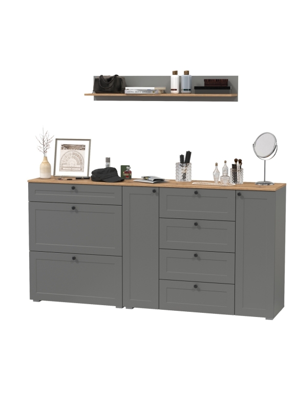 Остин Прихожая 68, цвет серый графит/дуб крафт золотой, ШхГхВ 200х41,9х160 см., универсальная сборка