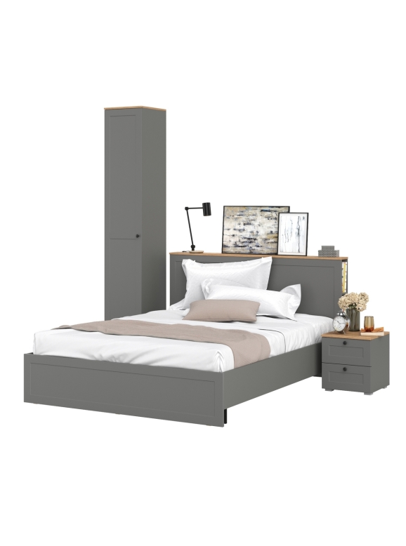 Остин 11.53 Кровать + ортопед + 13.227 Шкаф-пенал + 16.152 Тумба прикроватная, цвет серый графит/дуб крафт золотой, сп. м. 1600х2000 мм, б/м