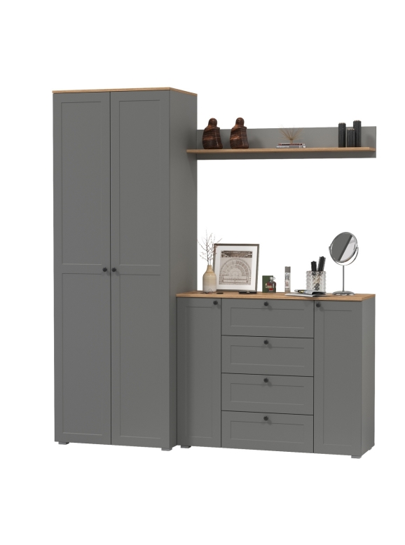 Остин Прихожая 62, цвет серый графит/дуб крафт золотой, ШхГхВ 200х54,3х229,6 см., универсальная сборка