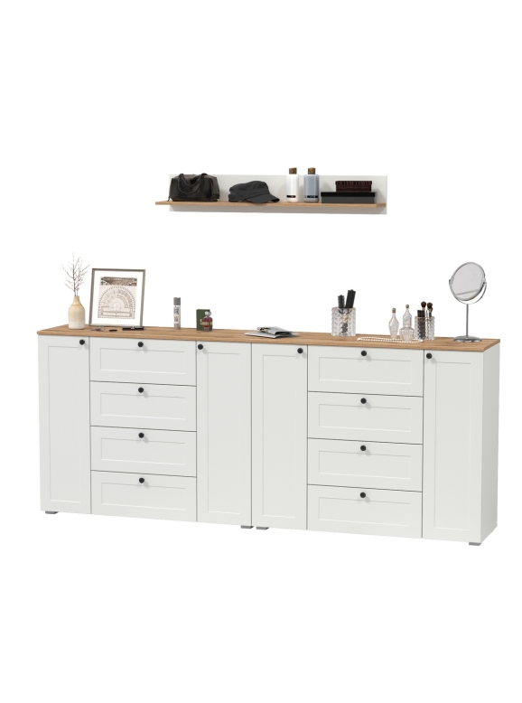 Остин Прихожая 70, цвет белый шагрень/дуб крафт золотой, ШхГхВ 240х41,9х160 см.