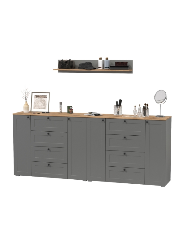 Остин Прихожая 70, цвет серый графит/дуб крафт золотой, ШхГхВ 240х41,9х160 см.