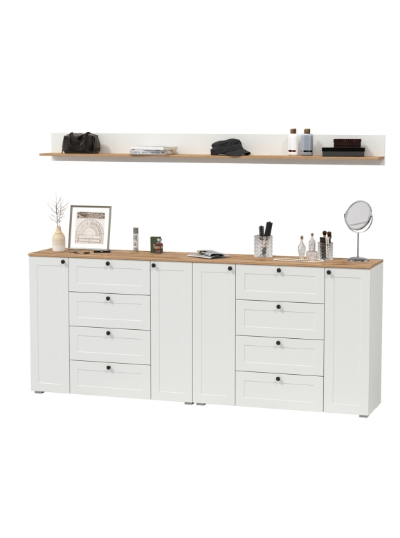 Остин Прихожая 69, цвет белый шагрень/дуб крафт золотой, ШхГхВ 240х41,9х160 см.