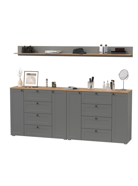 Остин Прихожая 69, цвет серый графит/дуб крафт золотой, ШхГхВ 240х41,9х160 см.