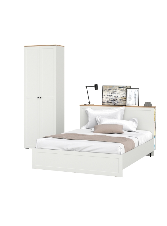 Остин 11.53 Кровать + ортопед + 16.307 Шкаф, цвет белый шагрень/дуб крафт золотой, ШхГхВ 245х217,2х229,8 см., сп. м. 1600х2000 мм, б/м