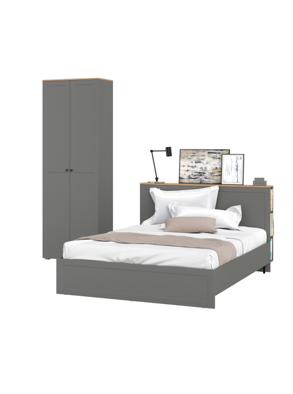 Остин 11.53 Кровать + ортопед + 16.307 Шкаф, цвет серый графит/дуб крафт золотой, ШхГхВ 245х217,2х229,8 см., сп. м. 1600х2000 мм, б/м