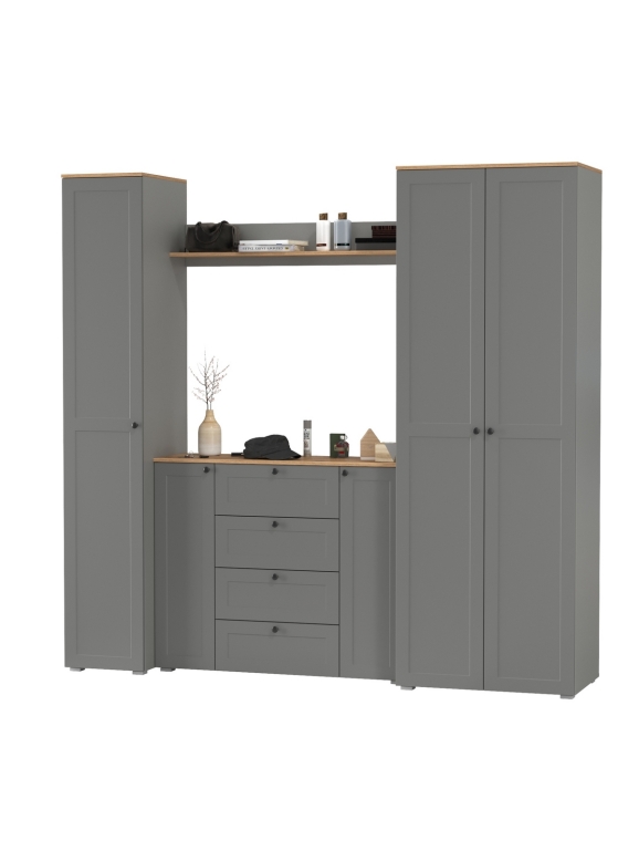 Остин Прихожая 75, цвет серый графит/дуб крафт золотой, ШхГхВ 240х54,3х229,6 см., универсальная сборка