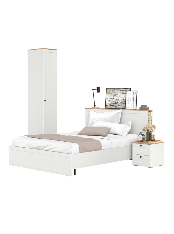 Остин 11.53 Кровать + ортопед + 13.225 Шкаф-пенал + 16.152 Тумба прикроватная, цвет белый шагрень/дуб крафт золотой, сп. м. 1600х2000 мм, б/м