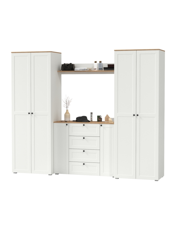 Остин Прихожая 73, цвет белый шагрень/дуб крафт золотой, ШхГхВ 280х54,3х229,6 см., универсальная сборка