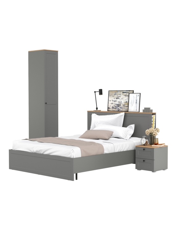 Остин 11.53 Кровать + ортопед + 13.225 Шкаф-пенал + 16.152 Тумба прикроватная, цвет серый графит/дуб крафт золотой, сп. м. 1600х2000 мм, б/м