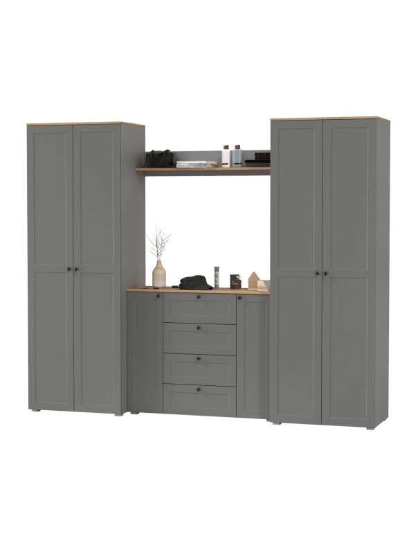 Остин Прихожая 73, цвет серый графит/дуб крафт золотой, ШхГхВ 280х54,3х229,6 см., универсальная сборка