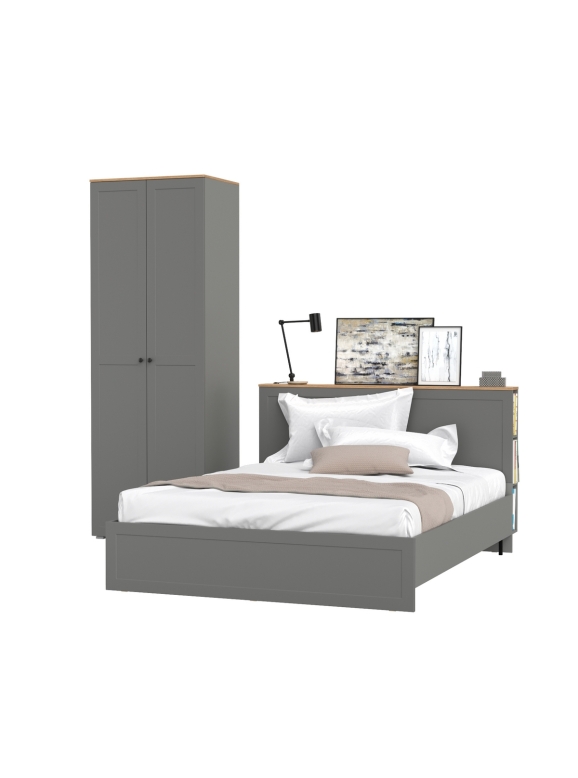 Остин 11.53 Кровать + ортопед + 13.336.02 Шкаф для одежды, цвет серый графит/дуб крафт золотой, ШхГхВ 245х217,2х229,8 см., сп. м. 1600х2000 мм, б/м