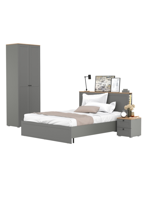 Остин 11.53 Кровать + ортопед + 13.224 Шкаф + 16.152 Тумба прикроватная, цвет серый графит/дуб крафт золотой, сп. м. 1600х2000 мм, б/м