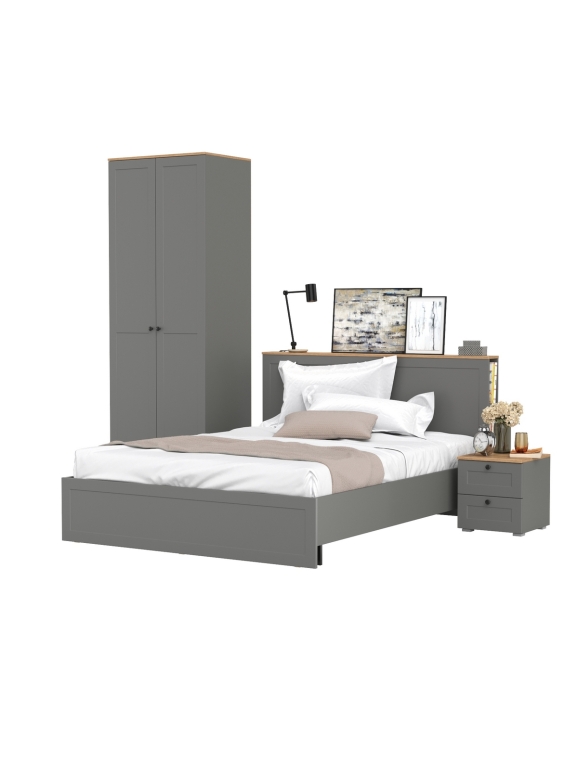 Остин 11.53 Кровать + ортопед + 13.336.02 Шкаф для одежды + 16.152 Тумба прикроватная, цвет серый графит/дуб крафт золотой, сп. м. 1600х2000 мм, б/м