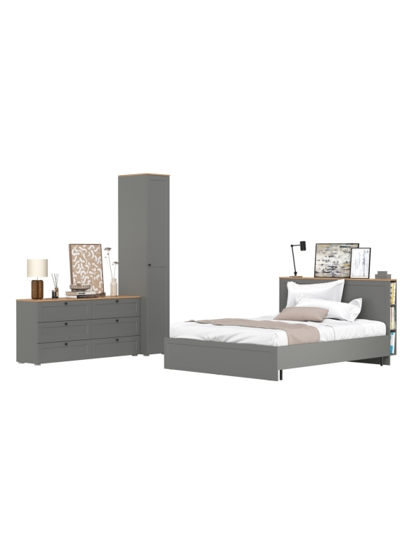 Остин 11.53 Кровать + ортопед + 13.225 Шкаф-пенал + 16.240 Комод, цвет серый графит/дуб крафт золотой, сп. м. 1600х2000 мм, б/м
