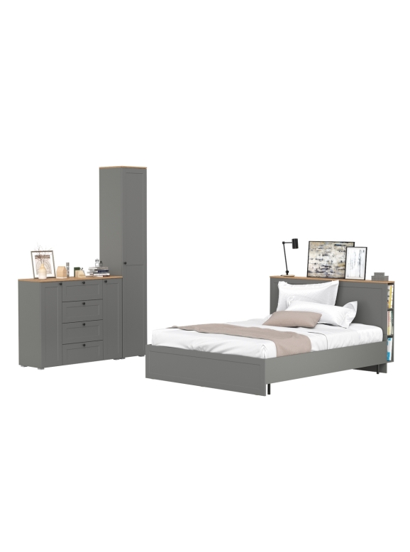 Остин 11.53 Кровать + ортопед + 13.227 Шкаф-пенал + 16.221 Комод, цвет серый графит/дуб крафт золотой, сп. м. 1600х2000 мм, б/м