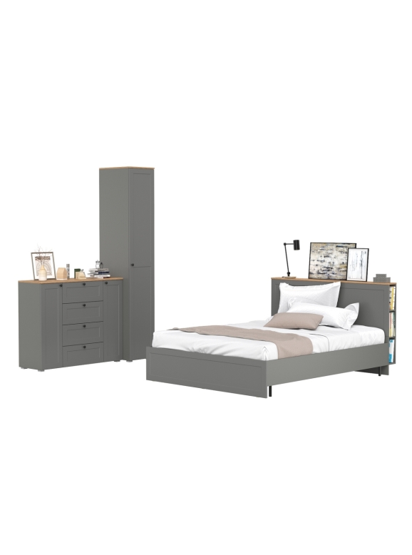 Остин 11.53 Кровать + ортопед + 13.225 Шкаф-пенал + 16.221 Комод, цвет серый графит/дуб крафт золотой, сп. м. 1600х2000 мм, б/м