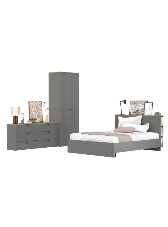 Остин 11.53 Кровать + ортопед + 13.224 Шкаф + 16.240 Комод, цвет серый графит/дуб крафт золотой, сп. м. 1600х2000 мм, б/м