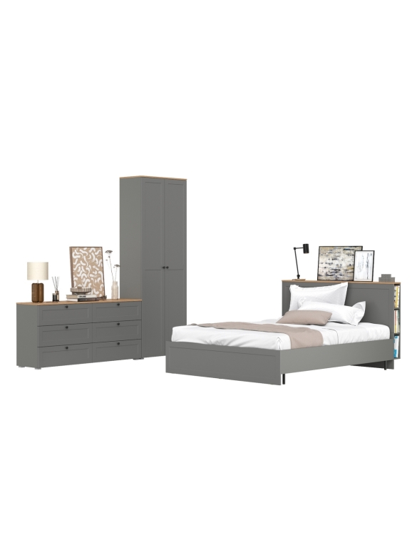 Остин 11.53 Кровать + ортопед + 16.307 Шкаф + 16.240 Комод, цвет серый графит/дуб крафт золотой, сп. м. 1600х2000 мм, б/м