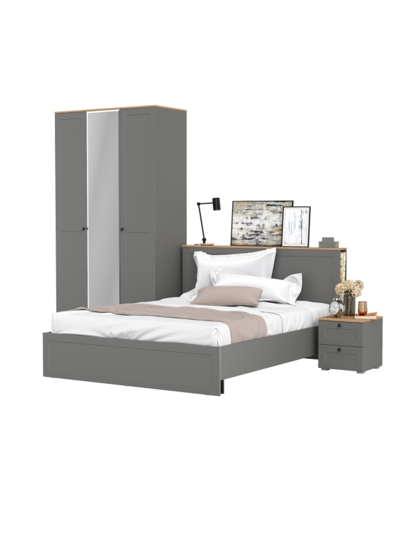 Остин 11.53 Кровать + ортопед + 13.336.03 Шкаф для одежды + 16.152 Тумба прикроватная, цвет серый графит/дуб крафт золотой, сп. м. 1600х2000 мм, б/м