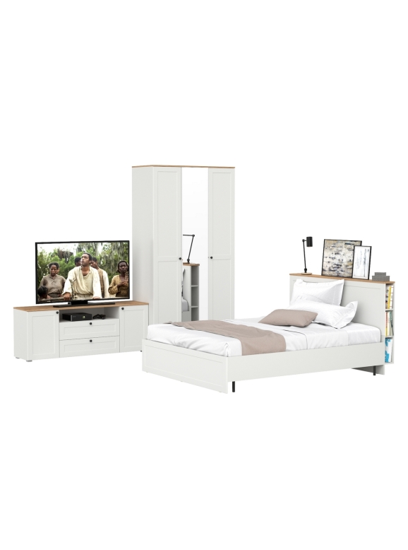 Остин 11.53 Кровать + ортопед + 13.336.03 Шкаф для одежды + 16.47 Тумба под ТВ, цвет белый шагрень/дуб крафт золотой, сп. м. 1600х2000 мм, б/м