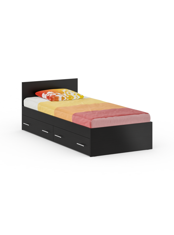 Стандарт Кровать с ящиками 0900, цвет венге, ШхГхВ 93,5х203,5х70 см., сп.м. 900х2000 мм., без матраса, основание есть