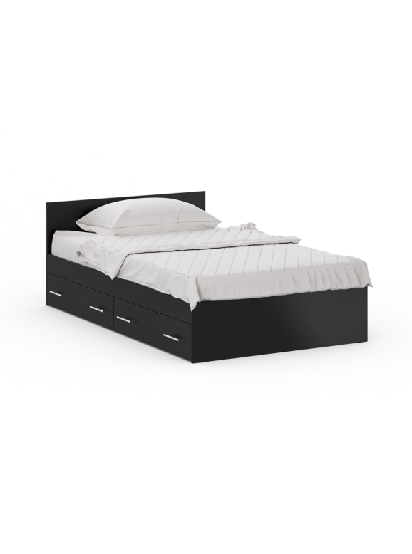 Стандарт Кровать с ящиками 1200, цвет венге, ШхГхВ 123,5х203,5х70 см., сп.м. 1200х2000 мм., без матраса, основание есть