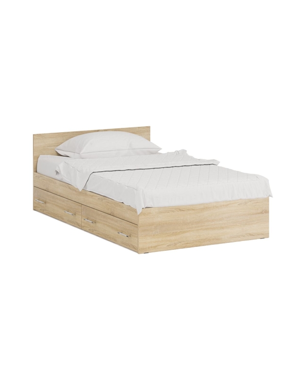 Стандарт Кровать с ящиками 1200, цвет дуб сонома, ШхГхВ 123,5х203,5х70 см., сп.м. 1200х2000 мм., без матраса, основание есть