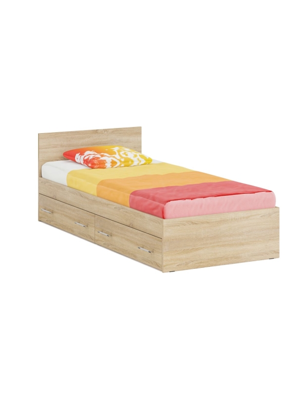 Стандарт Кровать с ящиками 0900, цвет дуб сонома, ШхГхВ 93,5х203,5х70 см., сп.м. 900х2000 мм., без матраса, основание есть