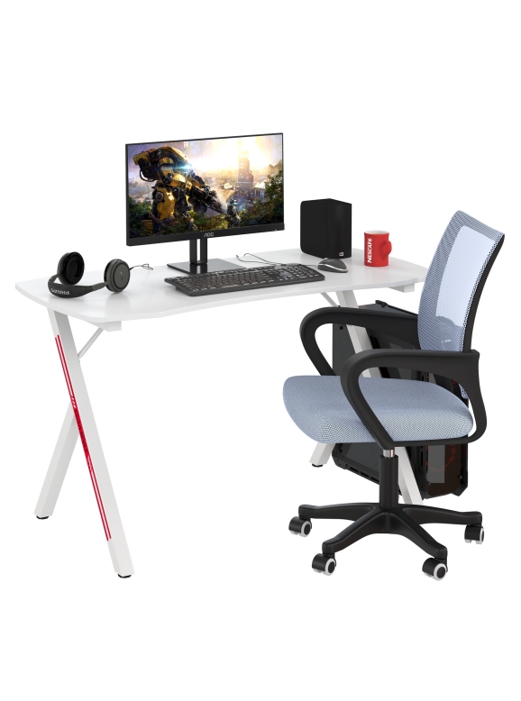 Игровой стол Мебель--24 GT-2310 + кресло компьютерное 103 серое, цвет белый, ШхГхВ 120х60х73 + 59х56х83-94 см.