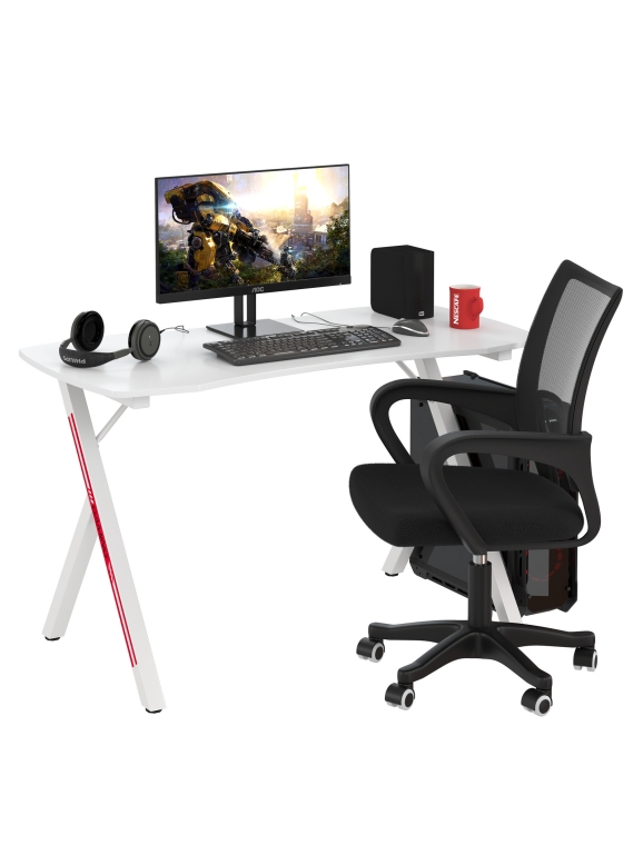 Игровой стол Мебель--24 GT-2310 + кресло компьютерное 103 чёрное, цвет белый, ШхГхВ 120х60х73 + 59х56х83-94 см.