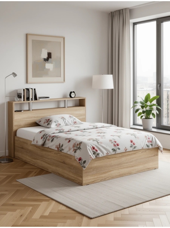 Камелия Кровать 1200, цвет дуб сонома, ШхГхВ 123,5х217х78,2 см., сп.м. 1200х2000 мм., без матраса, основание есть