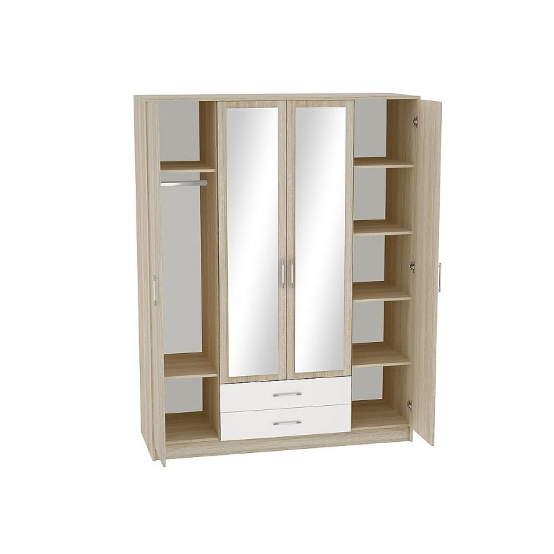 Шкаф 4-х створчатый Сопрано ШК-224 с зеркалами и 2-мя ящиками