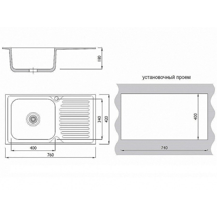 Мойка врезная 764218/0,6 1Ч1К (левая)