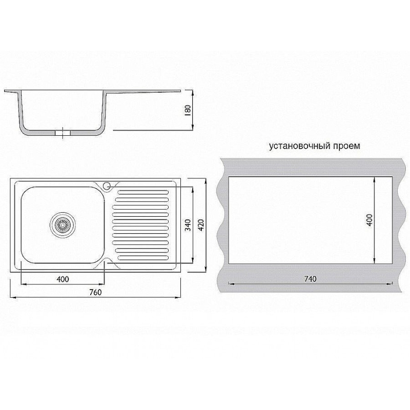 Мойка врезная 764218/0,6 1Ч1К (левая)