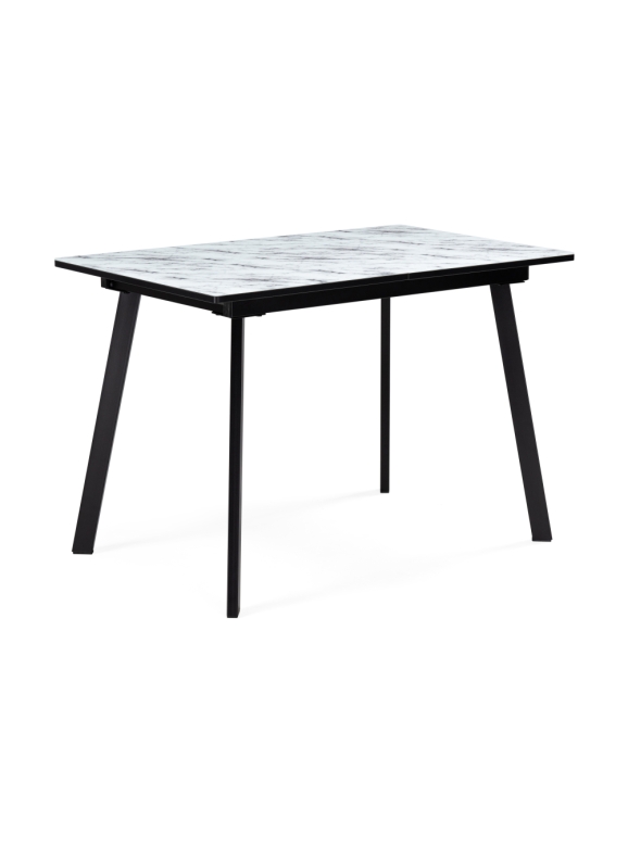 Стеклянный стол Агни 110(140)х68х76 мрамор белый / черный матовый