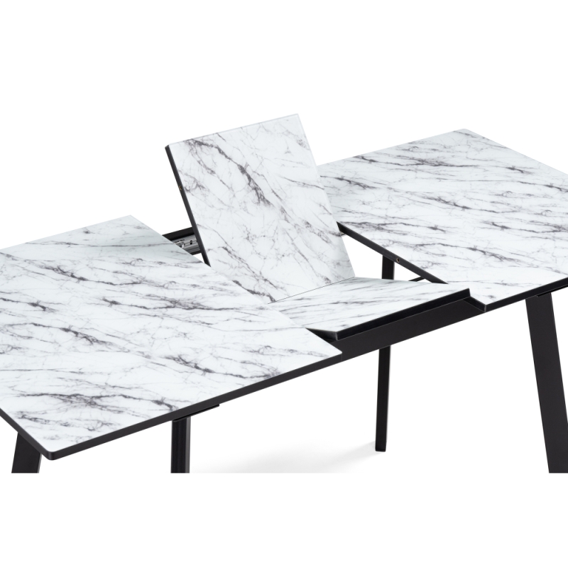 Стеклянный стол Агни 110(140)х68х76 мрамор белый / черный матовый