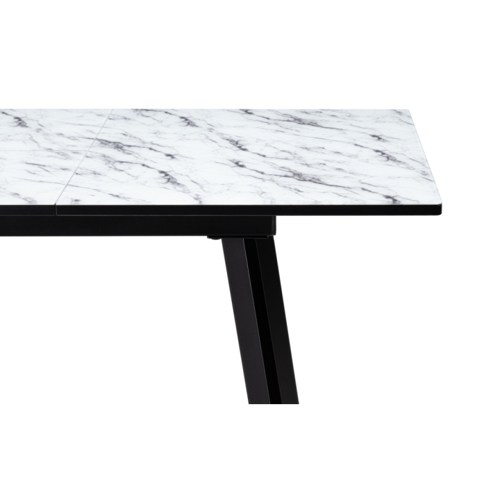 Стеклянный стол Агни 110(140)х68х76 мрамор белый / черный матовый
